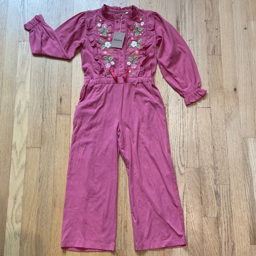 Mini Boden Girls Sleepwear Romper Jumpsuit Pink Embroidered NWT Cottagecore 6Y